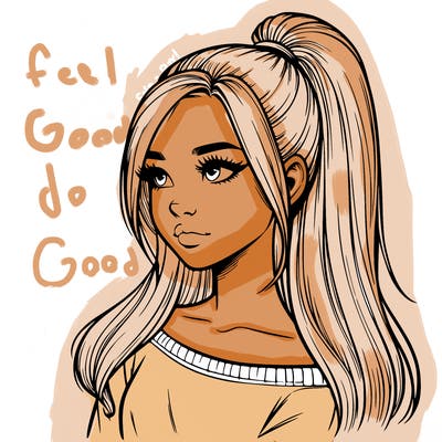 realistic girl with a high ponytail