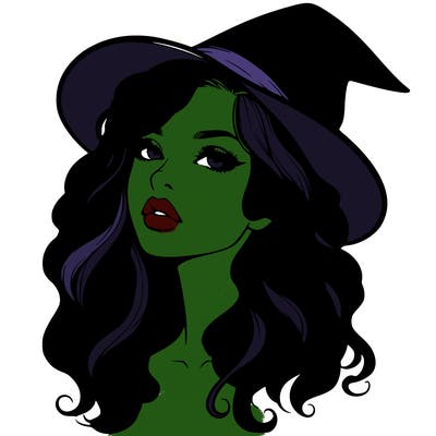 realistic witch girl with wavy hair and lips
