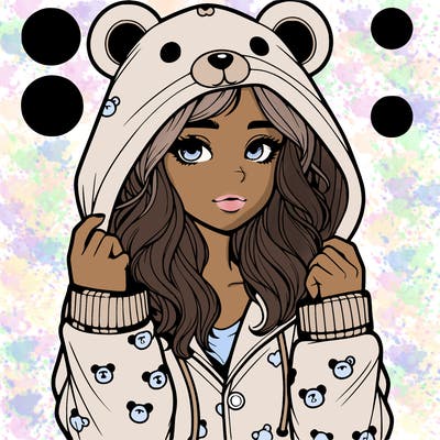realistic girl in a animal pjs hoodie