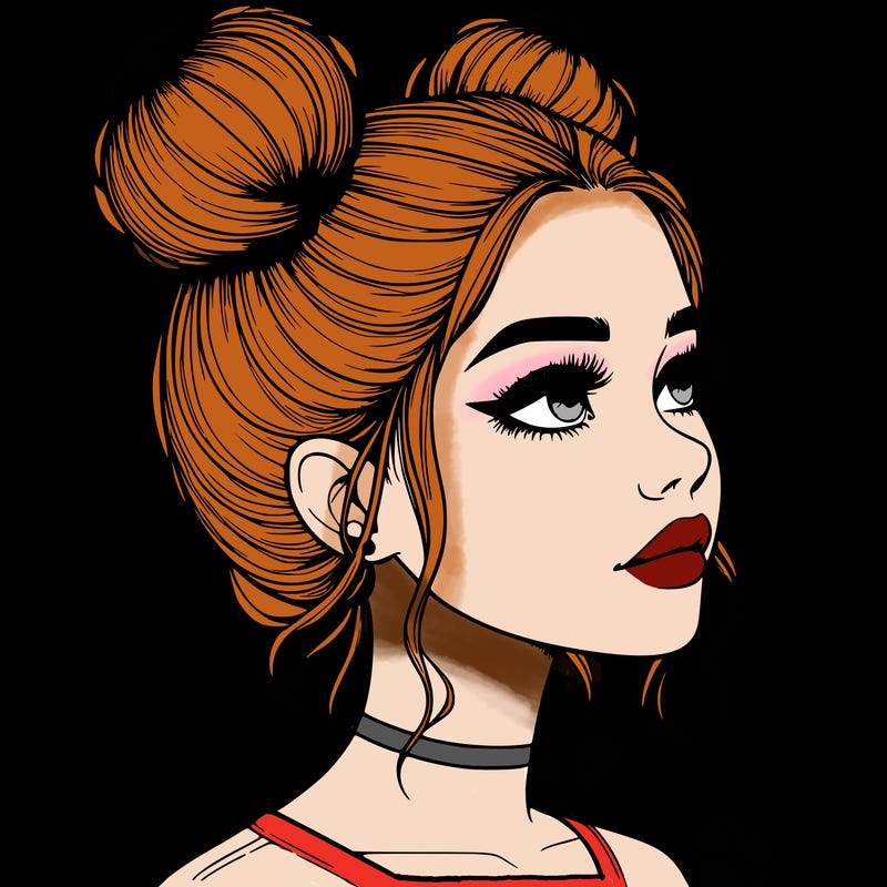 realistic girl with buns on the top of her head