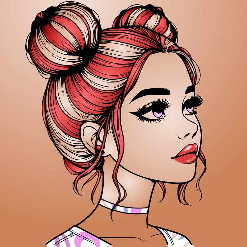 realistic girl with buns on the top of her head