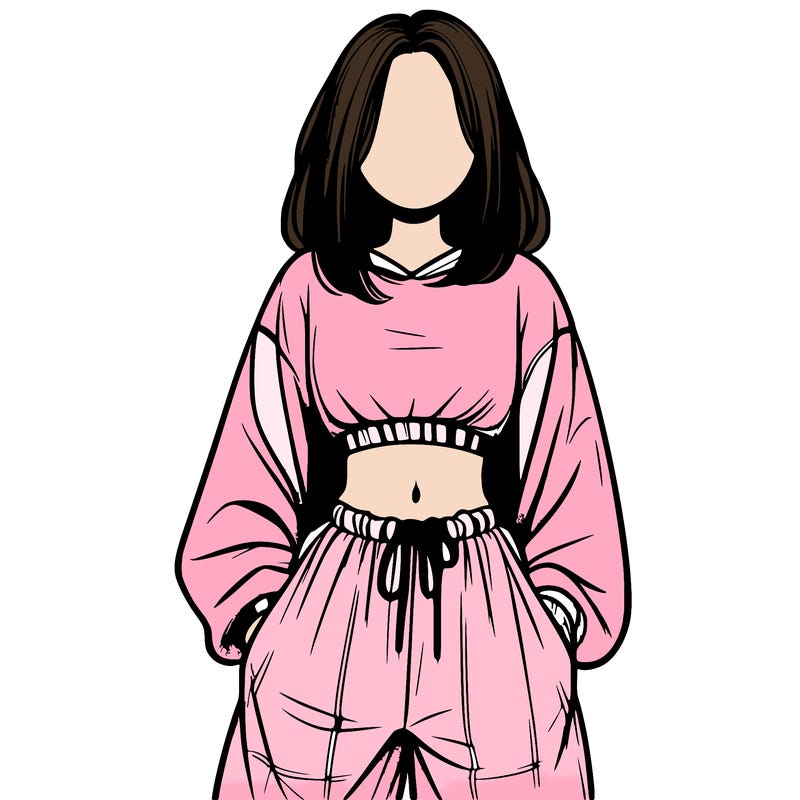 realistic girl faceless with baggy pants and a crop top