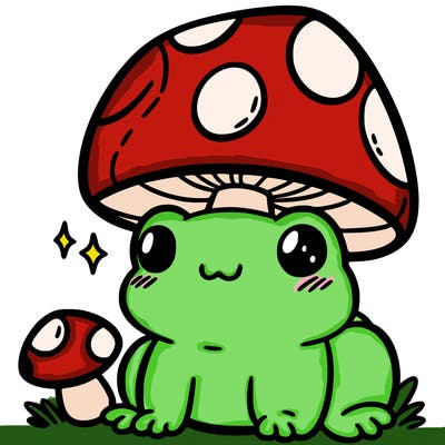 a cute frog with a mushroom hat