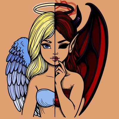 realistic angel half demon