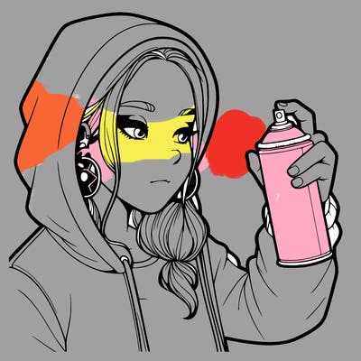 a realistic girl, spray painting