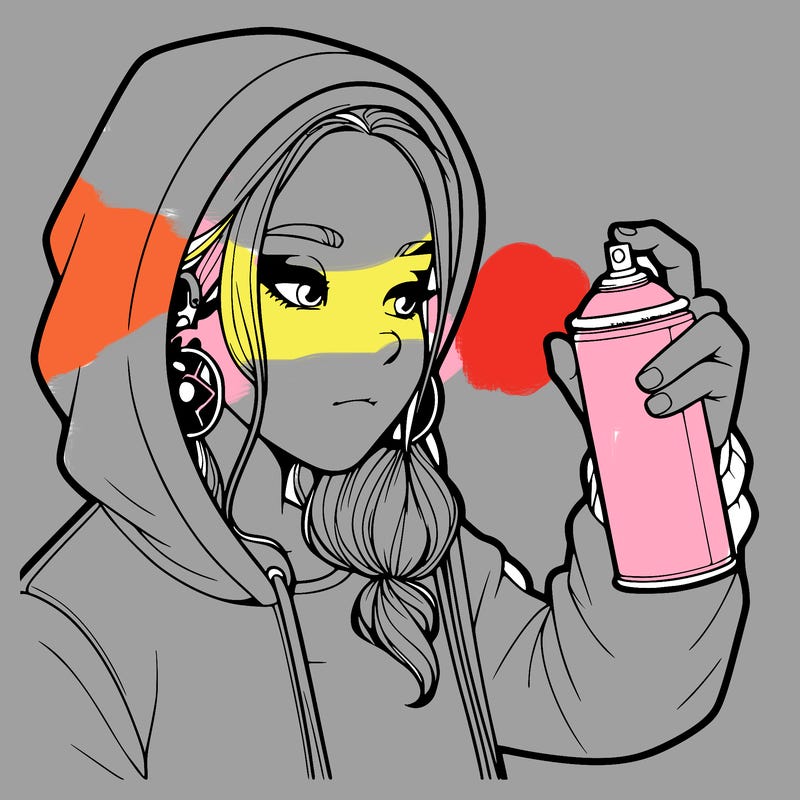 a realistic girl, spray painting