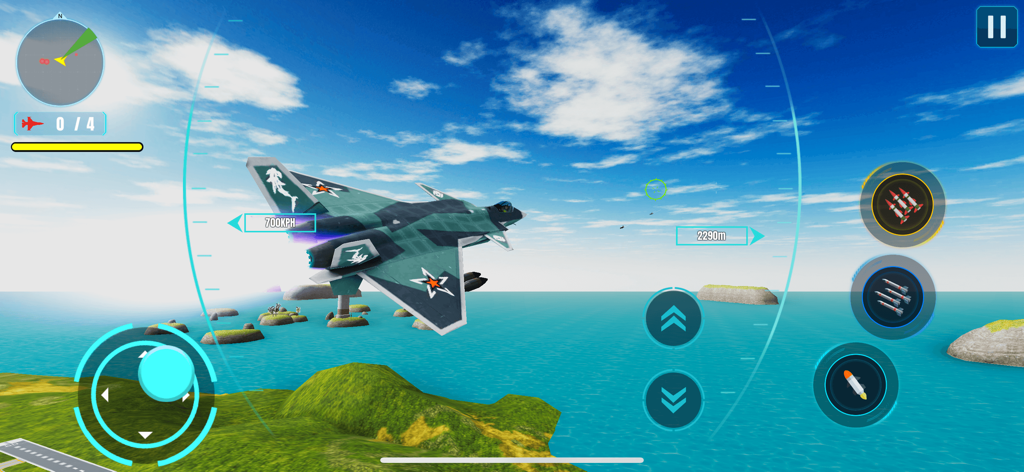 Jet Sky Warriors 3D - A fighter jet flying over the ocean in the action game Jet Sky Warriors 3D