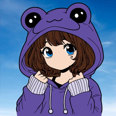 a cute teenage girl wearing a frog hoodie