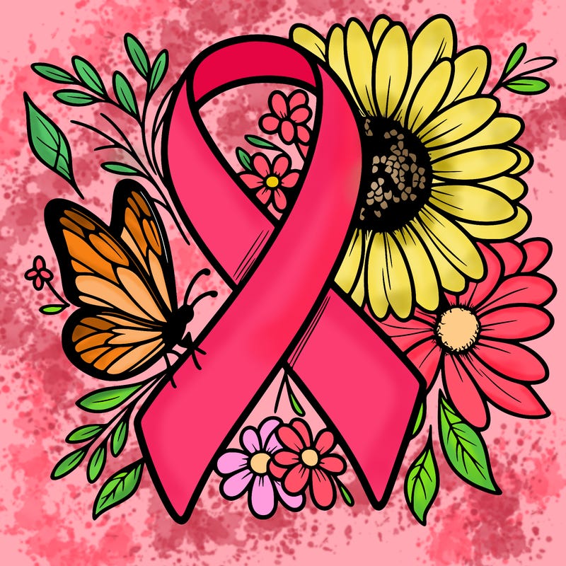 cancer awareness symbol with flowers and butterflies