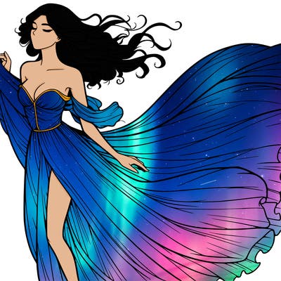 realistic woman in dress flowing the the wind