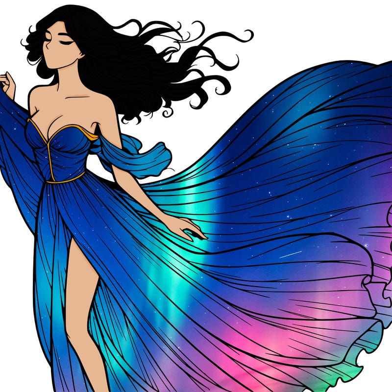 realistic woman in dress flowing the the wind