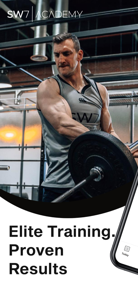 SW7 Academy - A muscular man lifting weights in a gym for elite fitness training and proven results