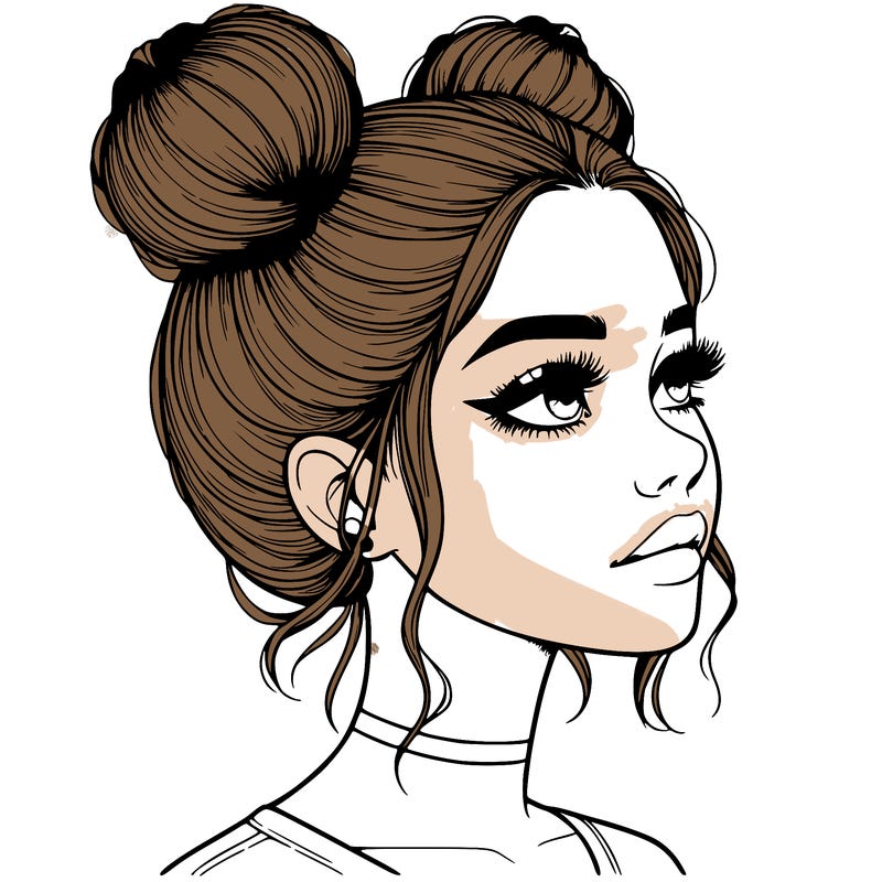 realistic girl with buns on the top of her head