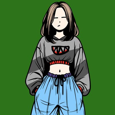 realistic girl faceless with baggy pants and a crop top