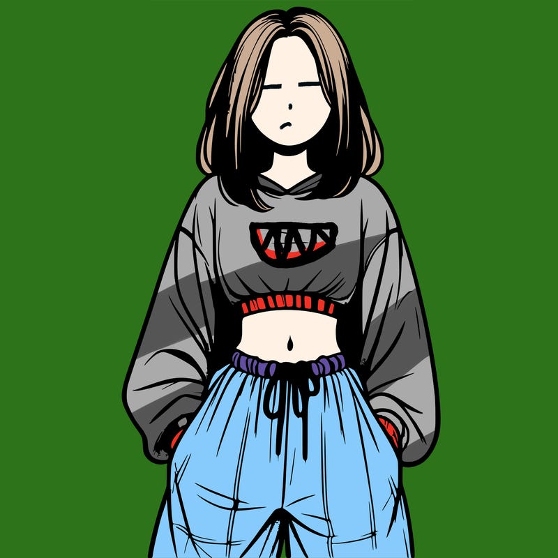 realistic girl faceless with baggy pants and a crop top