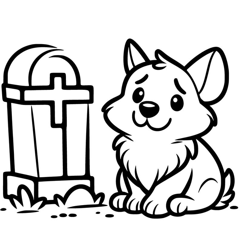 corgi by a grave
