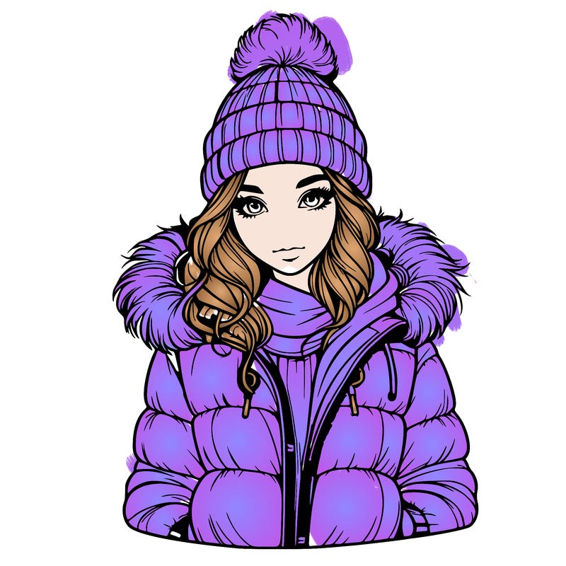 realistic girl with beanie and puff jacket