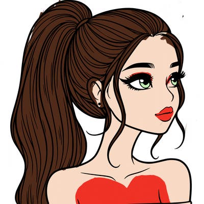 a beautiful and realistic girl with a high pony tail