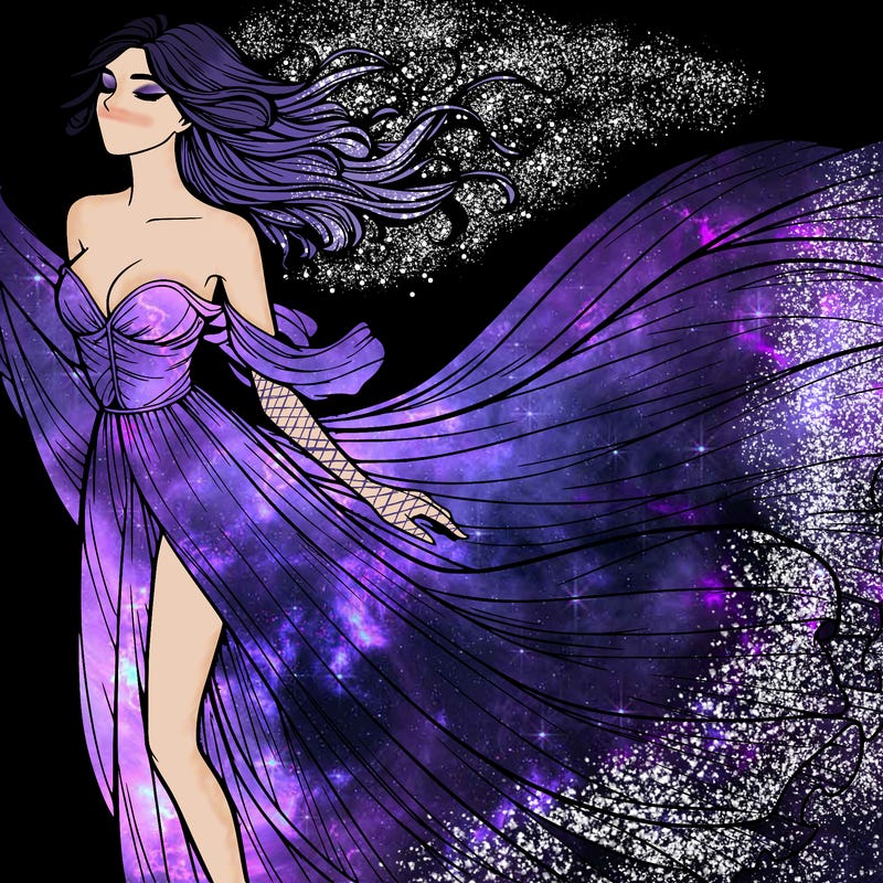 realistic woman in dress flowing the the wind