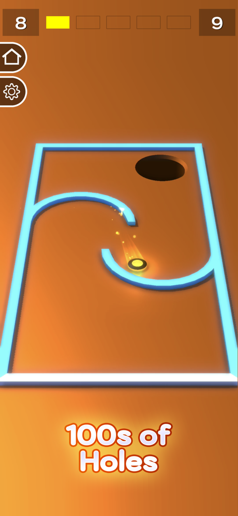 Buca! Fun, Satisfying Game - Un disco moviéndose a través de un laberinto azul neón en el juego de puzles de física Buca.