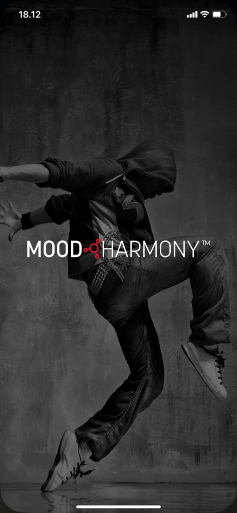 Mood Harmony - Mood Harmony app splash screen with brand logo and dancer background
