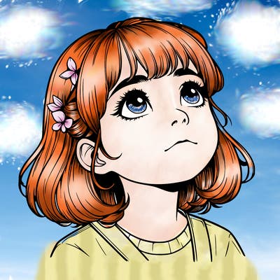 realistic girl looking up