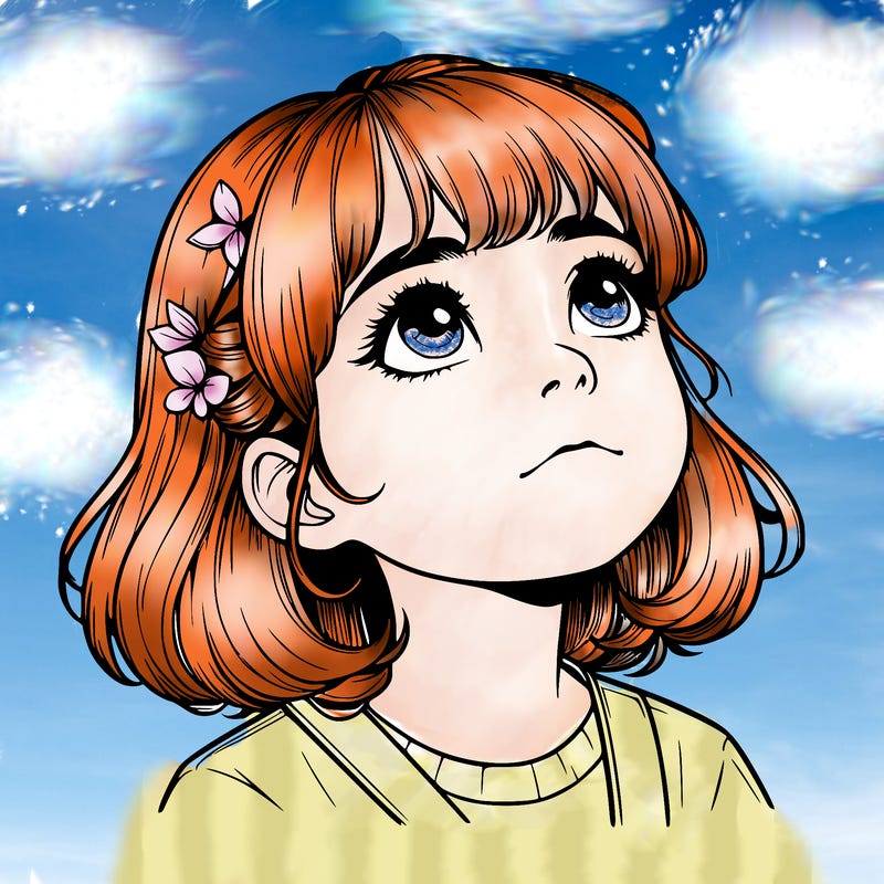 realistic girl looking up
