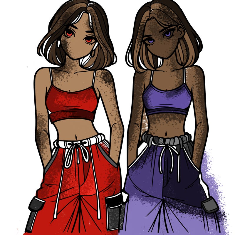 two girls with crop top with baggy pants