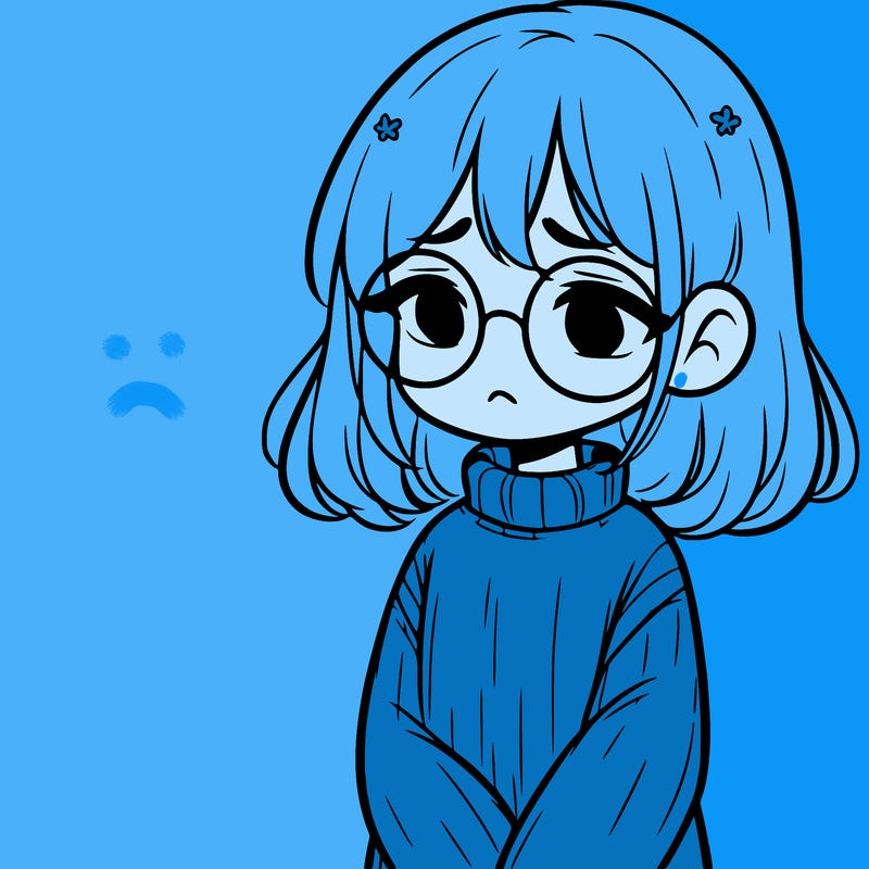 sad girl with glasses in a sweater