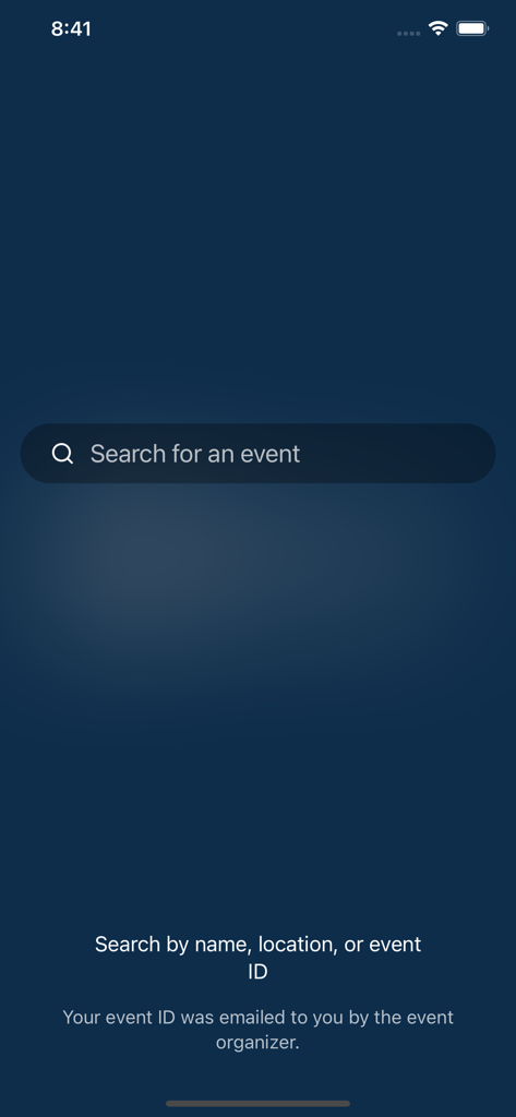 Search screen for events within the FEICA Events mobile app.