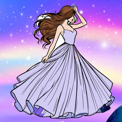realistic woman with dress flowing in the wind