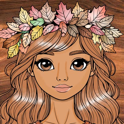 realistic girl with fall leaf crown