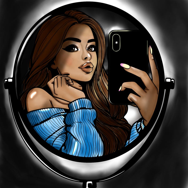 realistic girl taking mirror selfie beautiful