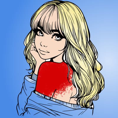 realistic girl with bangs looking over her shoulder