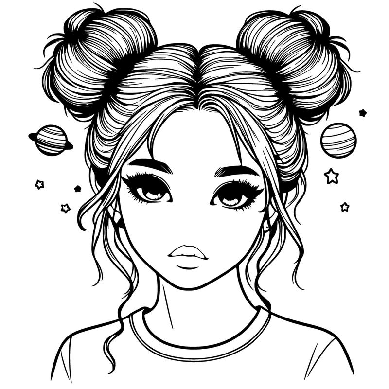 realistic girl with space buns