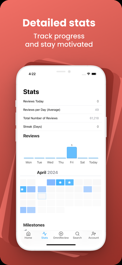 AlgoApp Flashcards - AlgoApp Flashcards detailed study statistics and progress tracking dashboard showing review counts and activity calendar.
