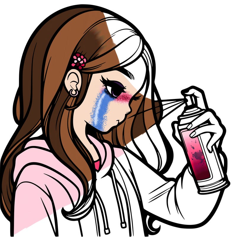 a realistic girl spray painting