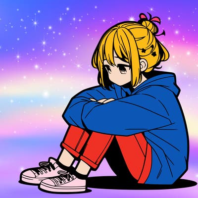 sad anime girl sitting alone