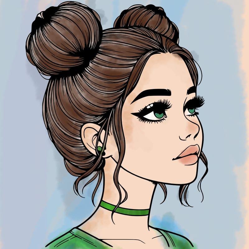 realistic girl with buns on the top of her head