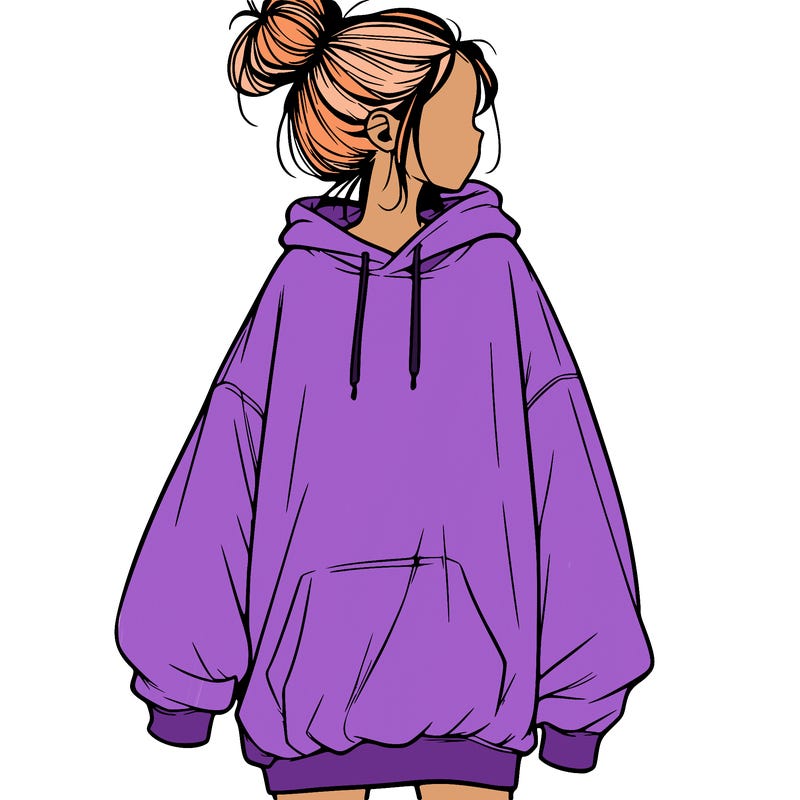 realistic girl with a oversized sweatshirt on and a bun