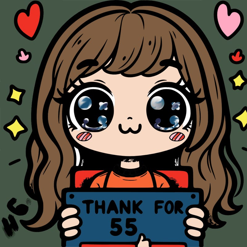 girl holding a sign that says thanks for 55 likes