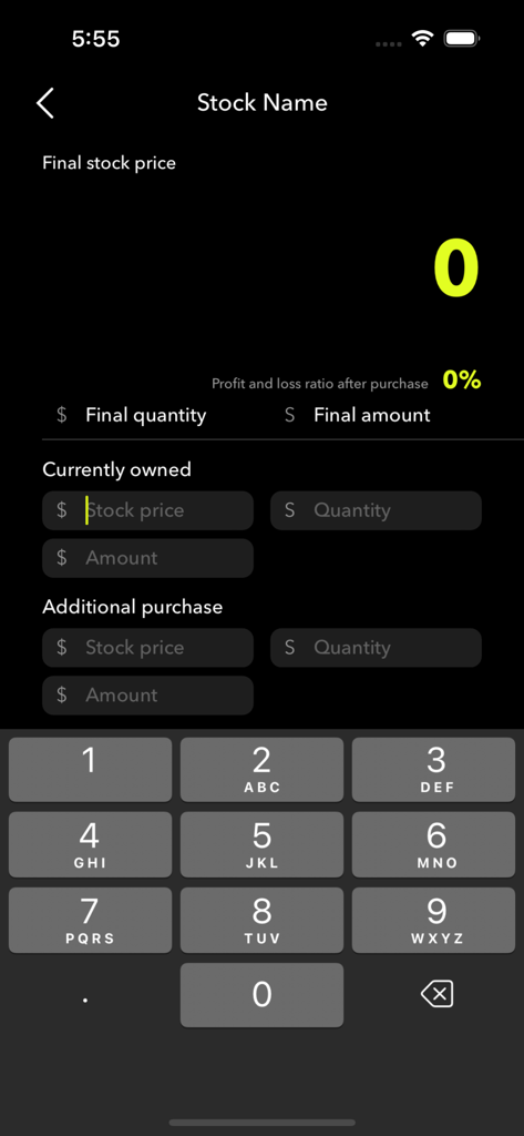 WaterMix Pro - scale trading - User interface of the WaterMix Pro stock average price calculator showing input fields and a numeric keypad