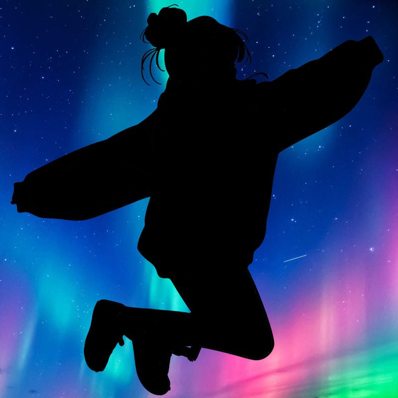 realistic girl jumping with a bun and oversized sweatshirt