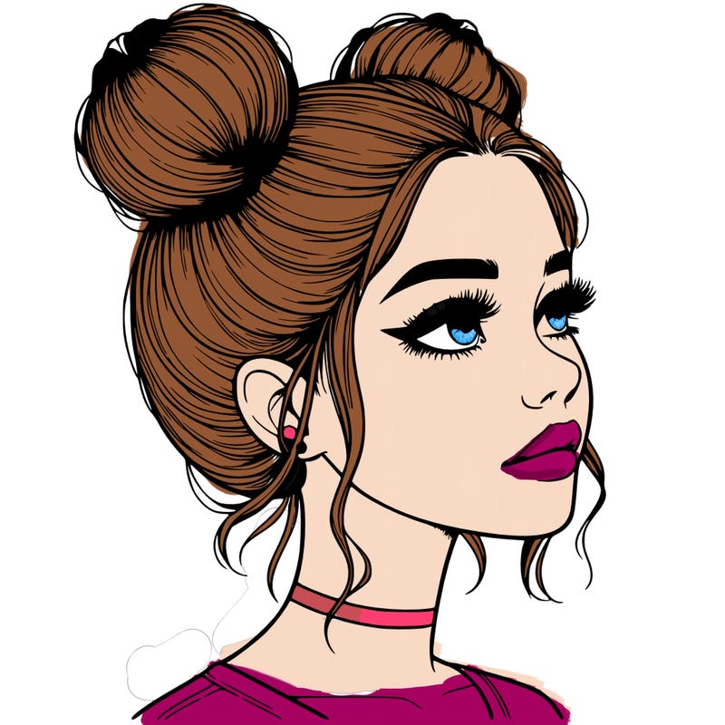 realistic girl with buns on the top of her head