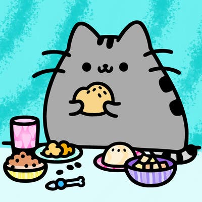 pusheen eating food