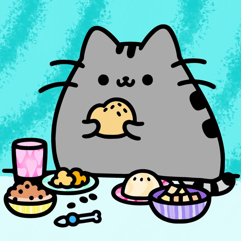 pusheen eating food