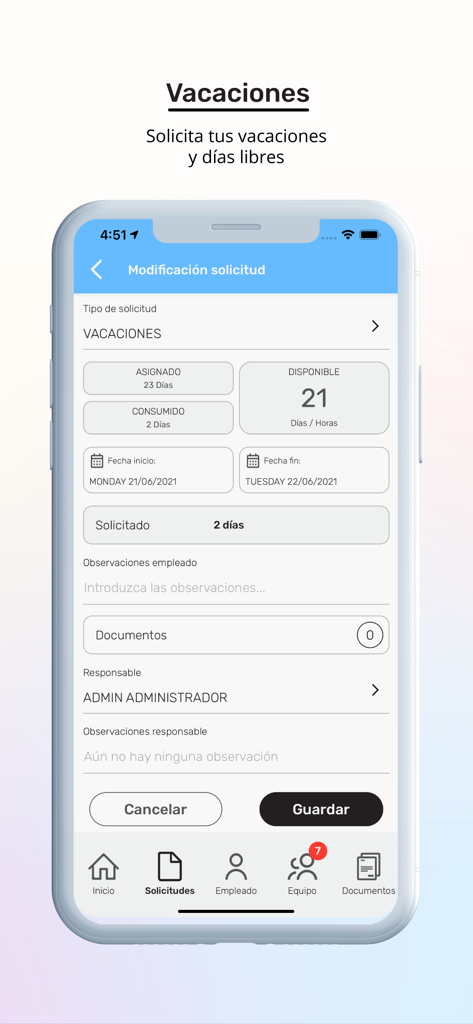 Nubhora - Nubhora mobile app interface for employees to request vacation days and view pto balance