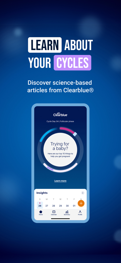 Period-Tracker - Clearblue Period Tracker app screen showing menstrual cycle phases and educational articles