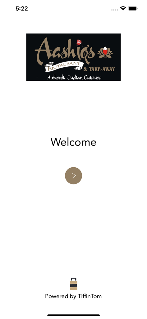 Aashiq's indian Restaurant - Welcome screen of the Aashiqs Indian Restaurant mobile app