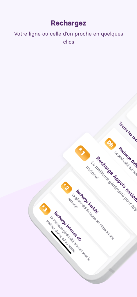 Smartphone screen displaying mobile and internet recharge options in the My inwi app